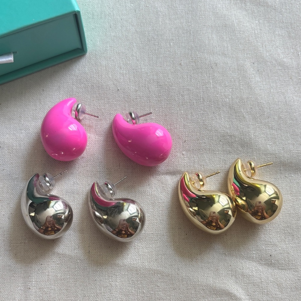 Elegant Pink, Silver, and Gold Teardrop Earrings Set
